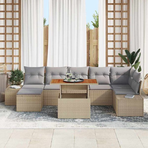 vidaXL Tuin Sofa Set met kussen 8 pcs Beige en Grijs