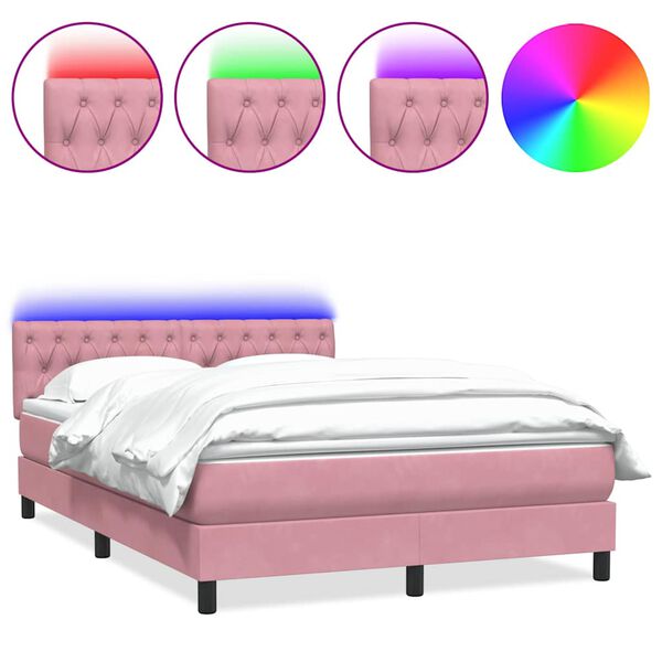 vidaXL Boxspring met matras en LED fluweel roze 140x210 cm