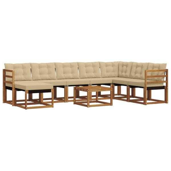 vidaXL Buiten bankenset met kussen 9 pcs Natuurlijk en Beige