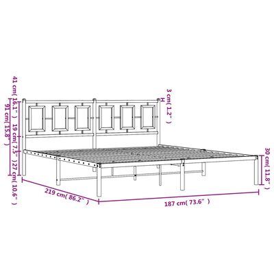 vidaXL Bedframe met hoofdbord metaal zwart 183x213 cm