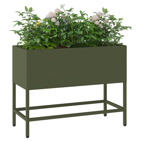vidaXL Verhoogde Tuin Plantbak Olijfgroen 60 x 26 x 45 cm Staal