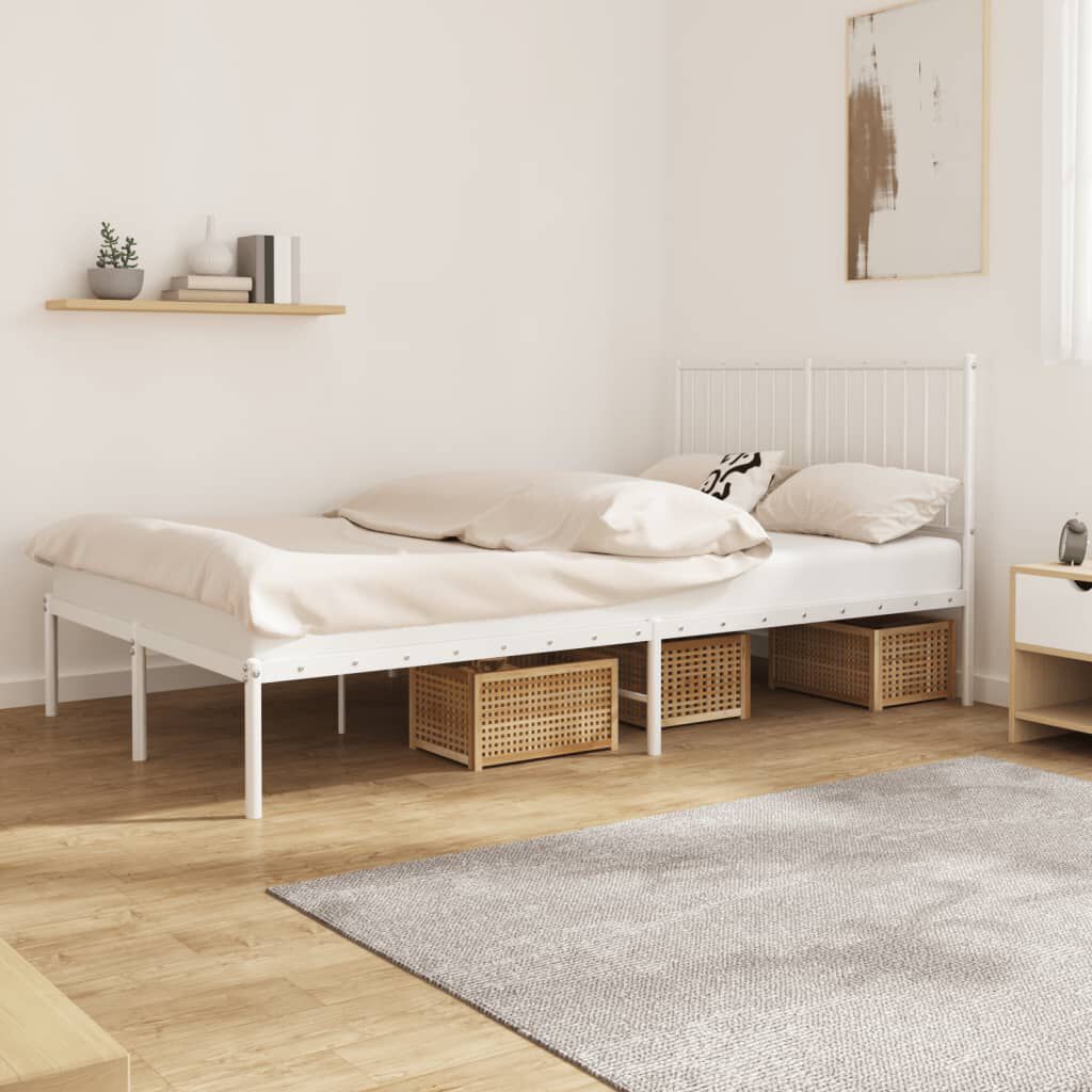 vidaXL Cadre de lit métal avec tête de lit blanc 120x190 cm | fnac Belgique