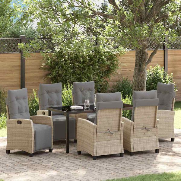 vidaXL Tuin Eetset 7 pcs Beige poly rattan