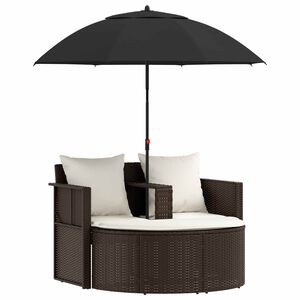 vidaXL Tuinbed met parasol poly rattan bruin