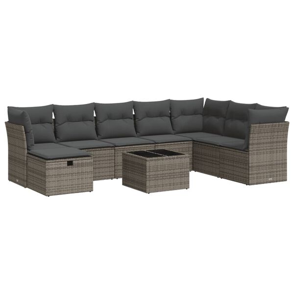 vidaXL 9-delige Loungeset met kussens poly rattan grijs