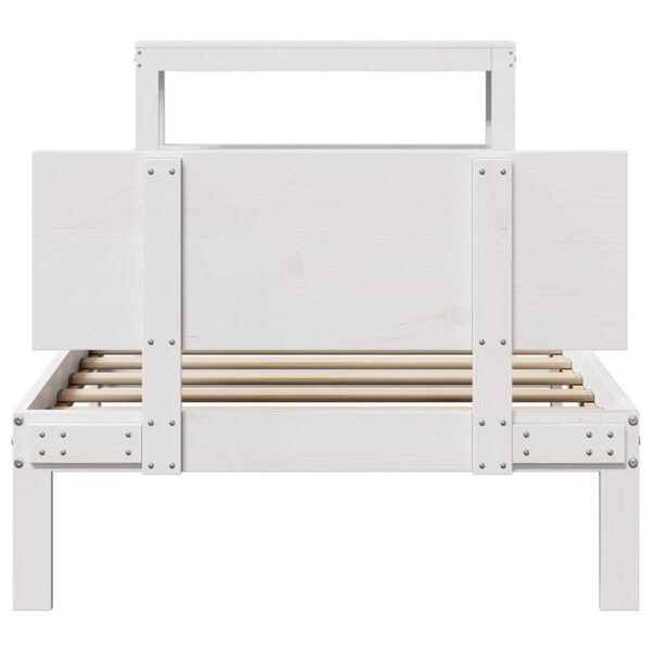 vidaXL Bedframe met hoofdbord massief grenenhout wit 75x190 cm