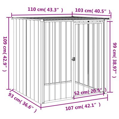 vidaXL Hondenhok met dak 110x103x109 cm gegalvaniseerd staal zwart