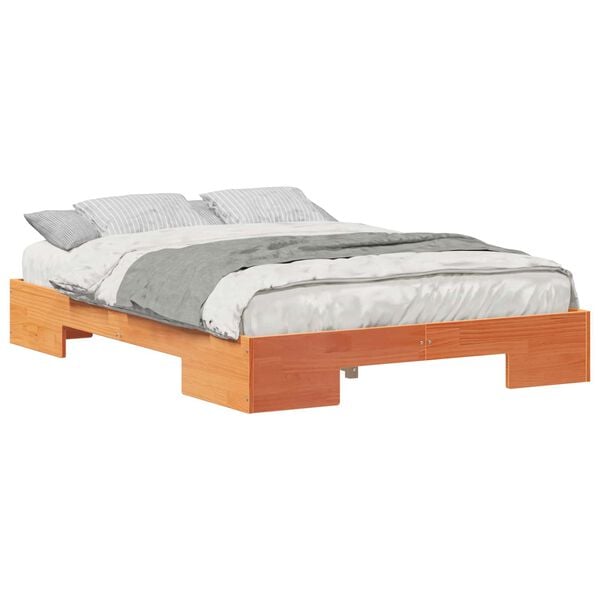 vidaXL Bedframe met opslag Bruin 135 x 190 cm Massief grenenhout