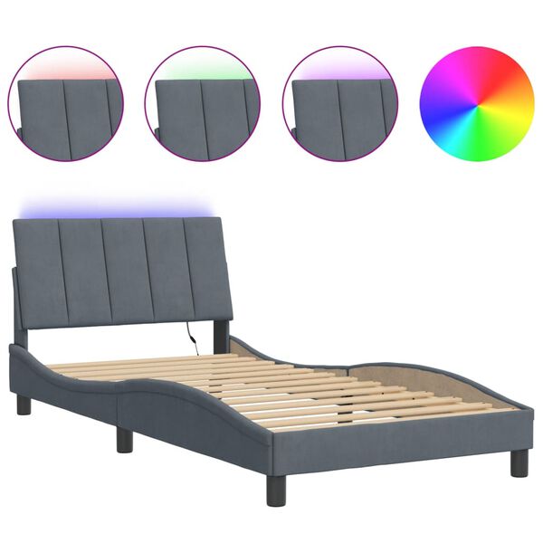 vidaXL Bedframe met LED zonder matras "Hanko" fluweel donkergrijs 100x203 cm