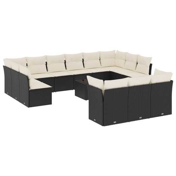 vidaXL 14-delige Loungeset met kussens poly rattan zwart