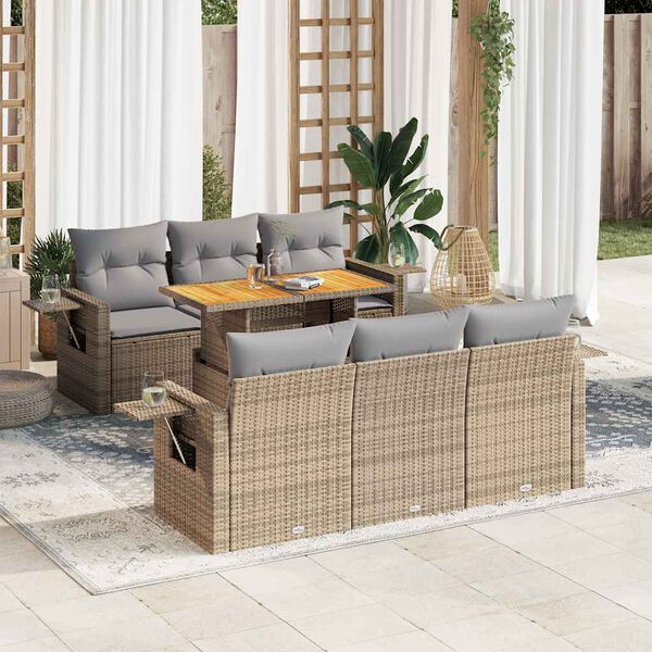 vidaXL 7-delige Loungeset met kussens poly rattan beige