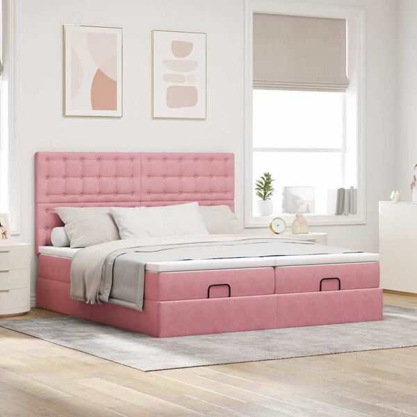 vidaXL Ottoman bed met matrassen 180x200cm fluweel roze