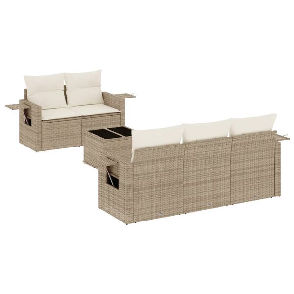 vidaXL 6-delige Loungeset met kussens poly rattan beige