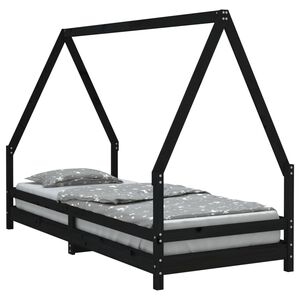 vidaXL Kinderbedframe 90x200 cm massief grenenhout zwart