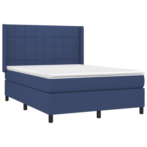 vidaXL Boxspring met matras stof blauw 140x200 cm