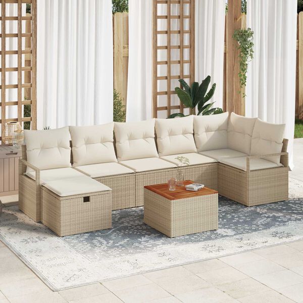 vidaXL Tuin Sofa Set met kussen met opslag 8 pcs Beige Poly riet