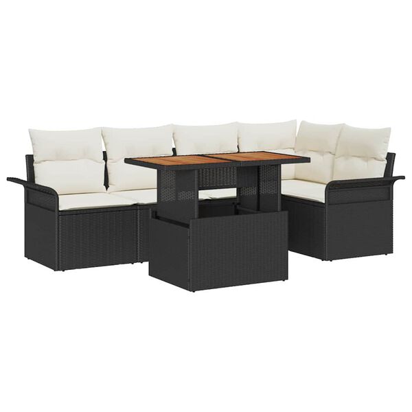 vidaXL Tuin Sofa Set met opslag 6 pcs Zwart Poly riet