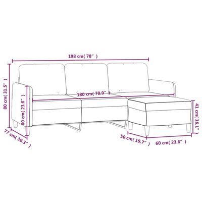 vidaXL Driezitsbank met voetenbank 180 cm stof taupe