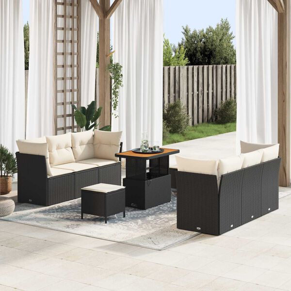 vidaXL Tuin Sofa Set met kussen 9 pcs Zwart poly rattan