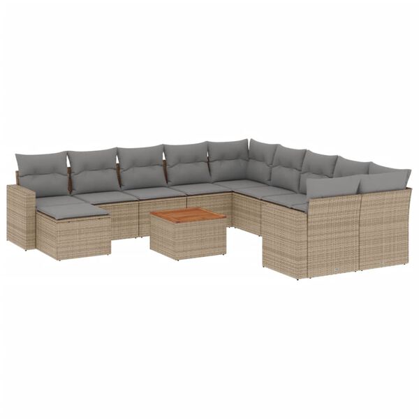 vidaXL 12-delige Loungeset met kussens poly rattan gemengd beige