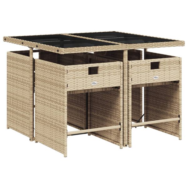 vidaXL 5-delige Tuinset met kussens poly rattan beige