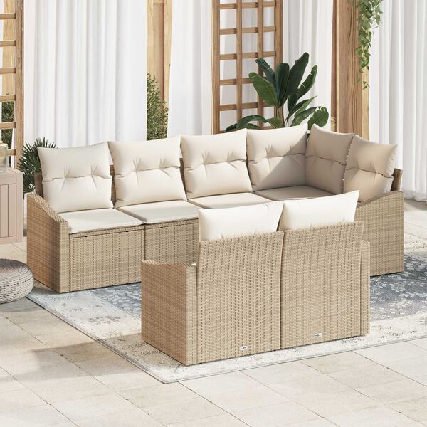 vidaXL Tuinbankenset met kussen 7 pcs Beige en Wit poly rattan