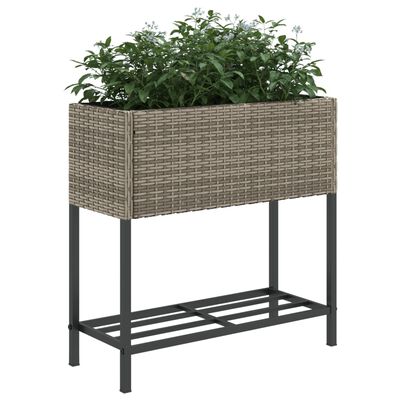 vidaXL Plantenbak met schap poly rattan grijs