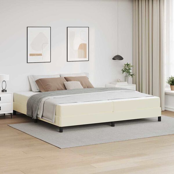 vidaXL Bedframe met matras Cr&egrave;me 200 x 200 cm Stof