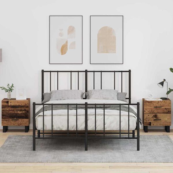 vidaXL Nachtkastje met lade 2 pcs Oud Hout en Zwart 40 x 35 x 47,5 cm