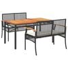 vidaXL 3-delige Tuinset met kussens poly rattan zwart