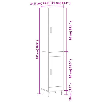 vidaXL Hoge kast 34,5x34x180 cm bewerkt hout wit