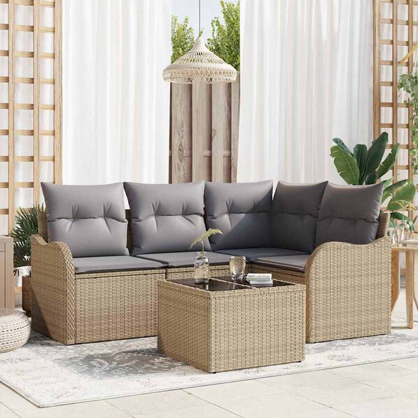 vidaXL Tuin Sofa Set met kussen 5 pcs Beige Poly riet