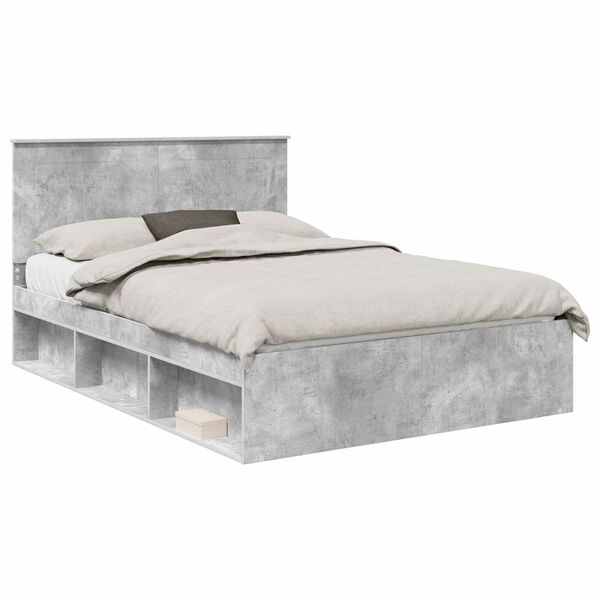 vidaXL Bedframe met hoofdeinde Beton 140 x 200 cm Massief grenenhout