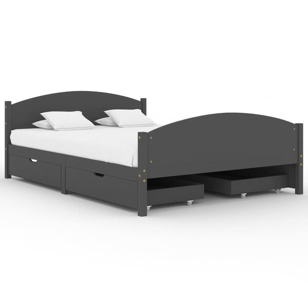vidaXL Bedframe met 4 lades massief grenenhout donkergrijs 160x200 cm