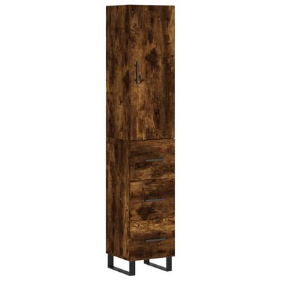 vidaXL Hoge kast 34,5x34x180 cm bewerkt hout gerookt eikenkleurig