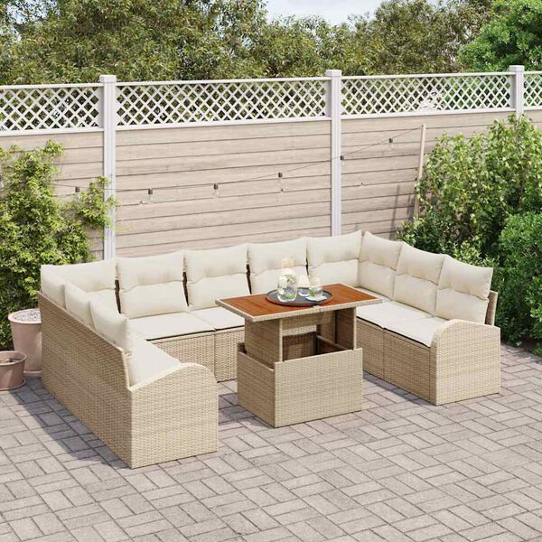 vidaXL Tuin Sofa Set met kussen 10 pcs beige en cr&egrave;mekleurig