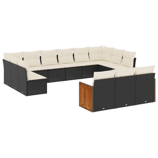 vidaXL 13-delige Loungeset met kussens poly rattan zwart