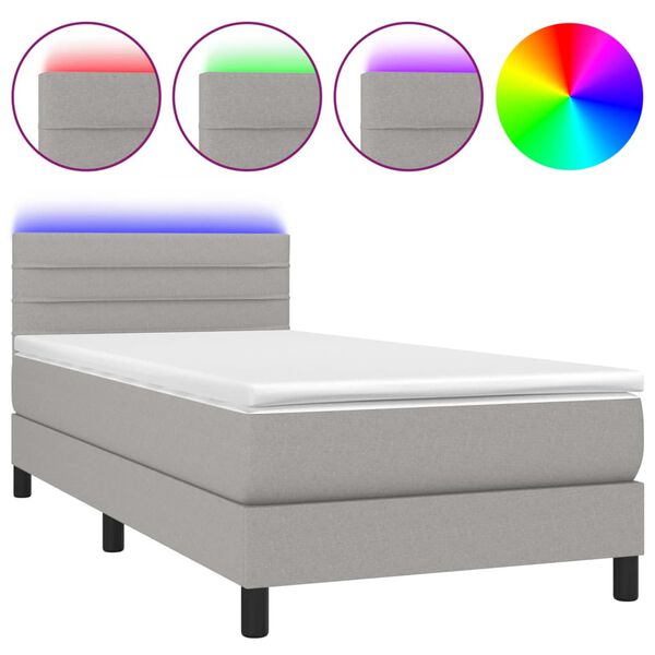 vidaXL Boxspring met matras en LED stof lichtgrijs 100x200 cm