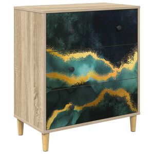 vidaXL Ladekast WIJHE Teal marmerprint 66 x 36,5 x 75 cm Bewerkt hout