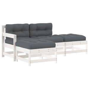 vidaXL 4-delige Loungeset met kussens massief hout wit