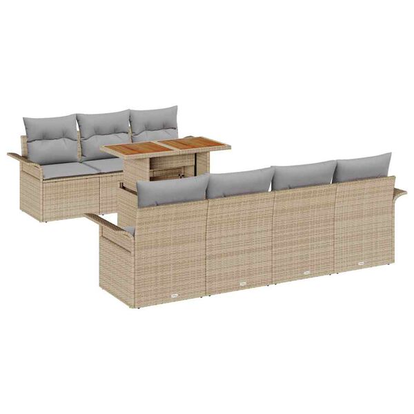 vidaXL Tuin Sofa Set met opslag 8 pcs Beige Poly riet