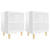 vidaXL Nachtkastjes 2 st met houten poten 40x30x50 cm hoogglans wit