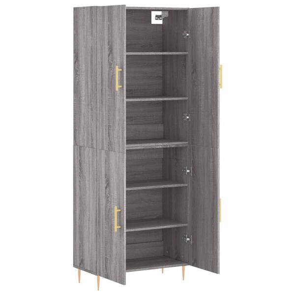 vidaXL Hoge kast 69,5x34x180 cm bewerkt hout grijs sonoma eikenkleurig