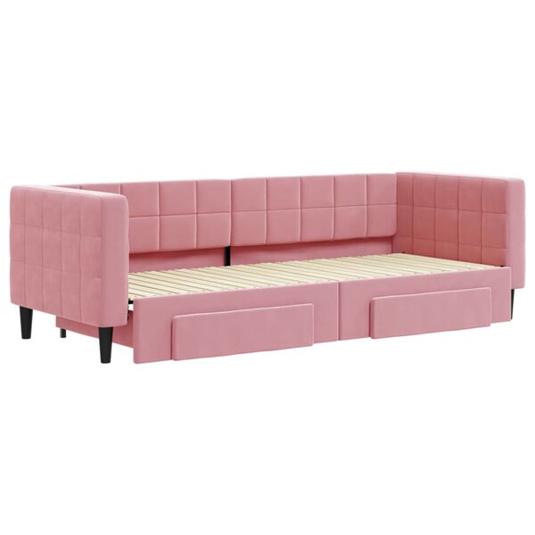 vidaXL Slaapbank met onderschuifbed en lades 80x200 cm fluweel roze