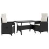 vidaXL Buiten eettafelset 3 pcs Zwart en Cream Wit poly rattan