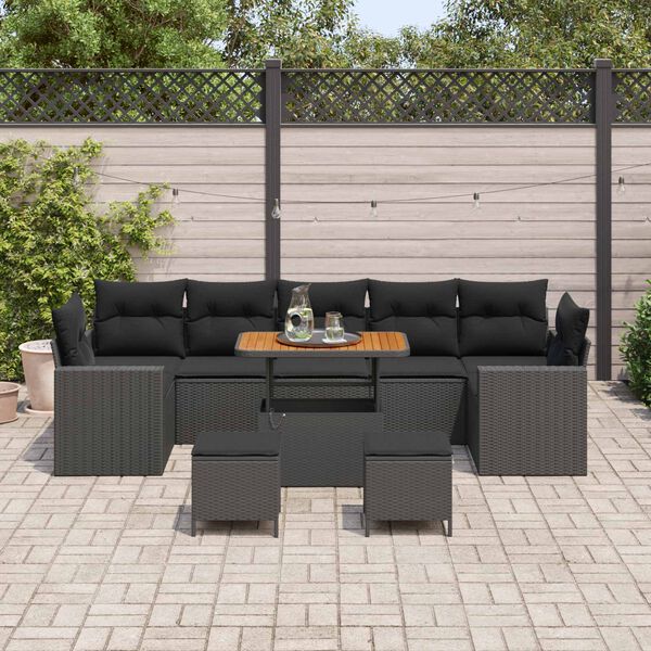 vidaXL Tuinbankenset met kussen 13 pcs Zwart poly rattan