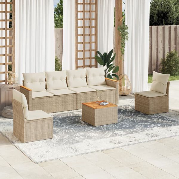 vidaXL 7-delige Loungeset met kussens poly rattan beige