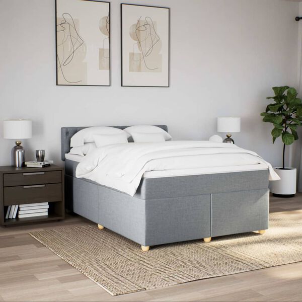 vidaXL Boxspring met matras stof lichtgrijs 140x190 cm