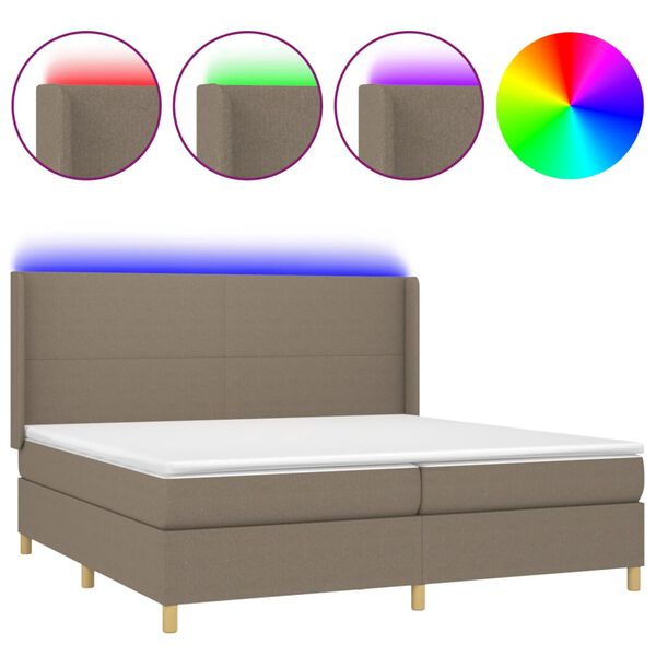 vidaXL Boxspring met matras en LED stof taupe 200x200 cm