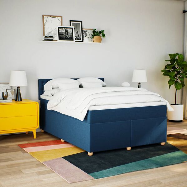 vidaXL Boxspring met matras stof blauw 160x200 cm